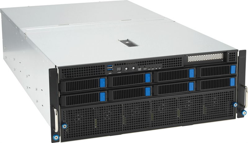 ASUS ESC8000-E11-SKU1 4U, 2x LGA4677, 32x DDR5, 8x SATA/SAS*, 1x M.2 (22110), 1x PCIex8 for HBA/RAID, 8x PCIex16 for dual-slot GPU, 1x PCIex16 for NIC card, 1x PCIex8 for NIC card, 2x 10Gbe, 4x 3000W