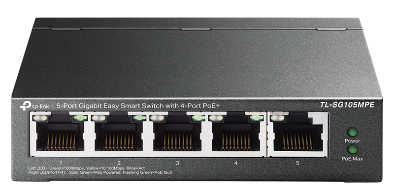 коммутатор TP-Link TL-SG105MPE, 5-Port Gigabit Easy Smart Switch with 4-Port PoE+, 120 w