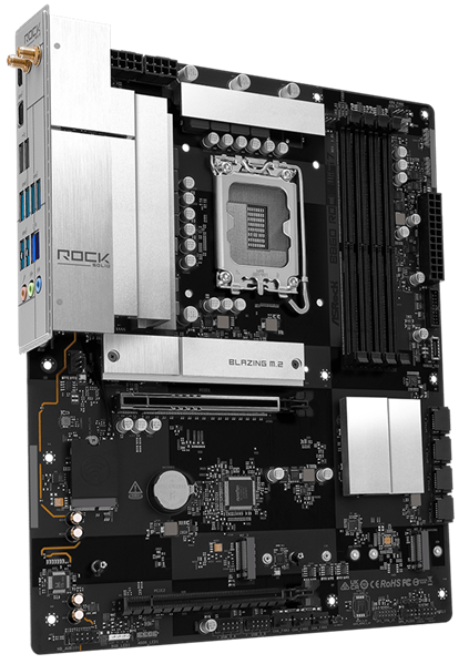 Материнская плата ASROCK B860 Rock WiFi 7, LGA1851, B860, 4*DDR5, 4*SATA, 4*M.2, 4*USB 3.2, 3*USB 2.0, Type-C, 2*PCIx16, 1*M.2 (Key E), HDMI, ATX