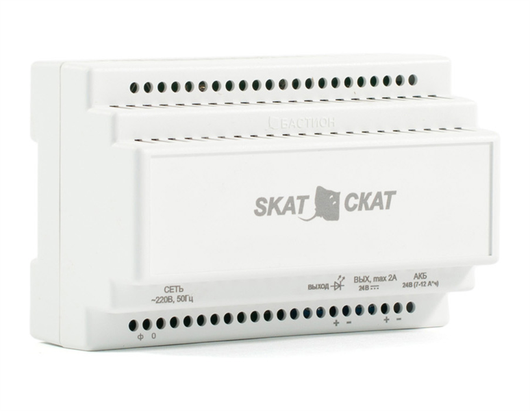 ИБП исполнения DIN (585) Бастион SKAT-24-2.0 DIN (СКАТ ИБП-24/2-DIN) источник питания 24В 2А пластиковый корпус под DIN рейку 35 мм