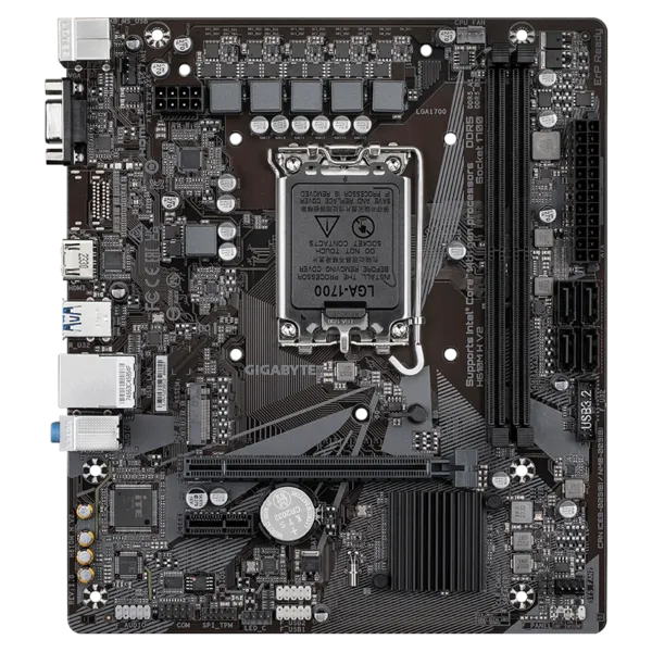 Материнская плата GIGABYTE H610M H V2, LGA1700, H610, 2*DDR5, 4*SATA, 1*M.2, 2*USB 3.2, 4*USB 2.0, 1*PCIx16, 1*PCIx1, D-Sub+HDMI, mATX