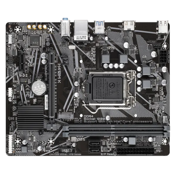 Материнская плата GIGABYTE H410M K 2.0, LGA1200, Q470, 2*DDR4, 2*SATA, 1*M.2, 2*USB 3.2, 4*USB 2.0, 1*PCIx16, 1*PCIx1, HDMI, mATX