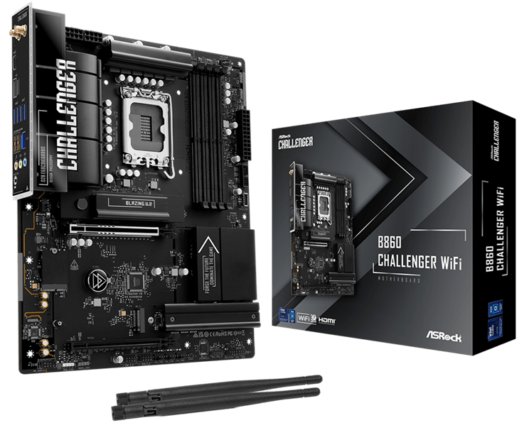 Материнская плата ASROCK B860 Challenger WiFi, LGA1851, B860, 4*DDR5, 4*SATA, 4*M.2, 4*USB 3.2, 2*USB 2.0, Type-C, 2*PCIx16, 1*M.2 (Key E), HDMI, ATX