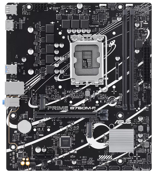 материнская плата ASUS PRIME B760M-F, LGA1700, B760, 2*DDR5, 4*SATA, 2*M.2, 4*USB 3.2, 2*USB 2.0, 1*PCIx16, 1*PCIx1, HDMI+DP, mATX; 90MB1IK0-M0EAY0