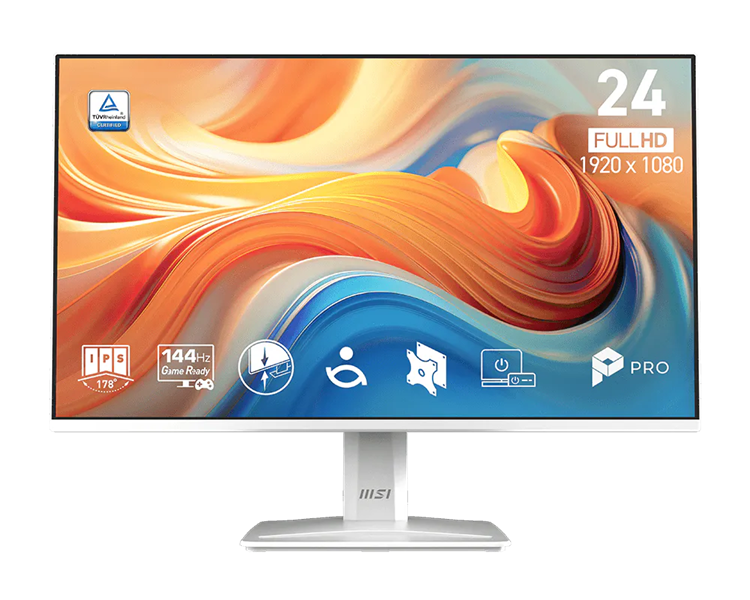 Монитор MSI PRO MP243W E14 23.8" 16:9 FHD(1920x1080) IPS Flat,4ms(GTG),1500:1,100M:1,300nit,178/178,HDMI, DP, Speaker,Tilt,VESA,144Hz,White,1y war-ty