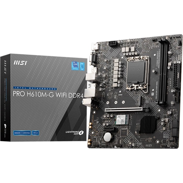 Материнская плата MSI PRO H610M-G WIFI DDR4,H610,LGA1700,2DDR4,1PCI-Ex16,1PCI-Ex1,1M.2,4SATA3,4USB3.2