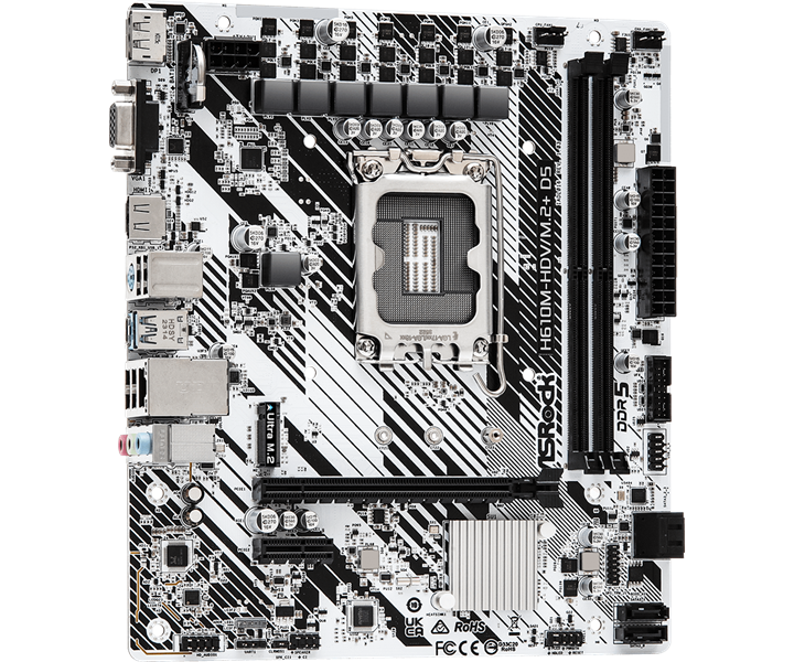 Материнская плата ASROCK H610M-HDV/M.2+ D5, LGA1700, H610, 2*DDR5, 4*SATA, 1*M.2, 1*USB 3.2, 4*USB 2.0, Type-C, 1*PCIx16, 1*PCIx1, HDMI+D-Sub,mATX