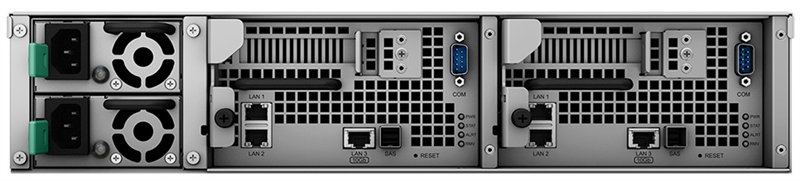 Система хранения данных Synology Rack 2U ISCSI Unified DualCont Array (QC2,4GhzCPU/8Gbupto64/2x1GbE+1x10GbE(+1xExpSlot) per controller)(upto12 2,5"/3,5"SASupto36with 2xRXD1219SAS),RAIDBasic,JBOD,0,1,5,10,F1/2xRPS/norail/1YW