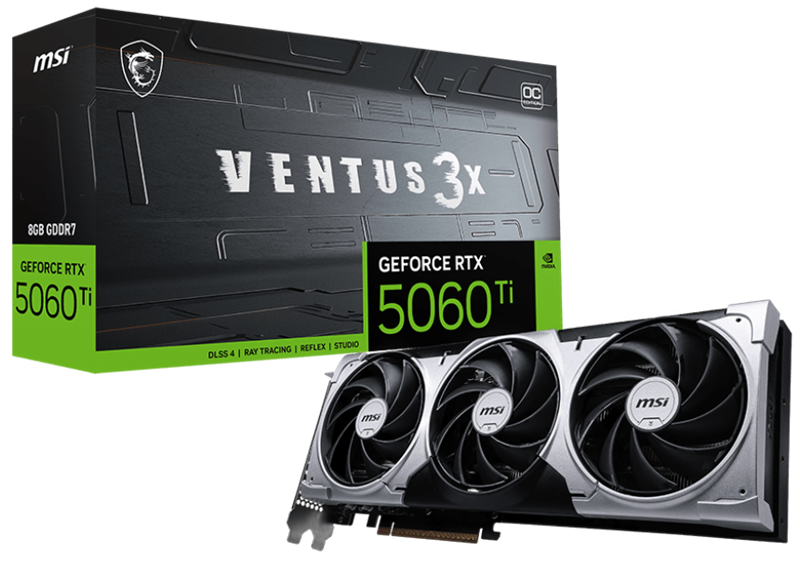 Видеокарта MSI RTX 5060 Ti 8G VENTUS 3X OC//RTX 5060 Ti, HDMI, DP*3, 8G, D7