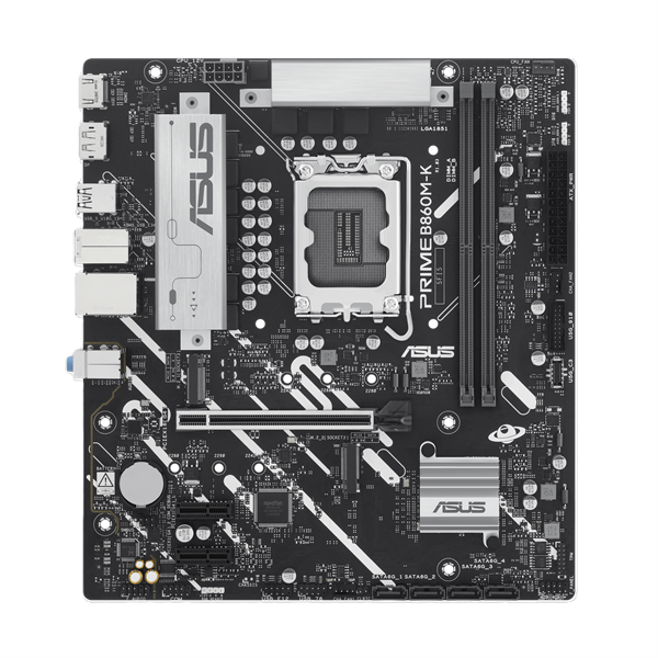 Материнская плата ASUS PRIME B860M-K, LGA1851, B860, 2*DDR5, 4*SATA, 2*M.2, 3*USB 3.2, 3*USB 2.0, 1*PCIx16, 2*PCIx1, DP+HDMI, mATX; 90MB1JT0-M0EAY0