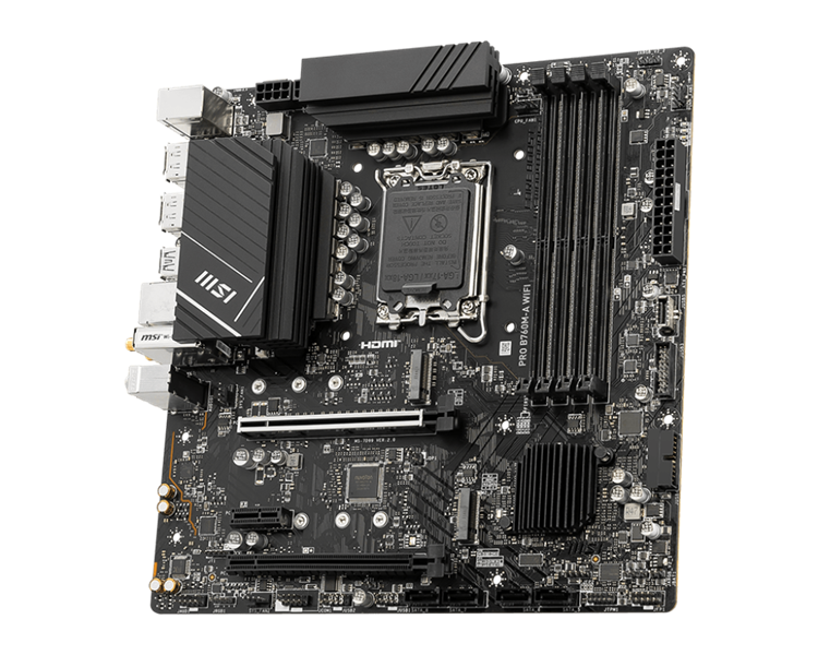 Материнская плата MSI PRO B760M-A WIFI DDR5 s1700,4DDR5,2PCI-Ex16,1PCI-Ex1,2M.2,4SATA3,2USB3.2 Gen2,MicroATX, RTL