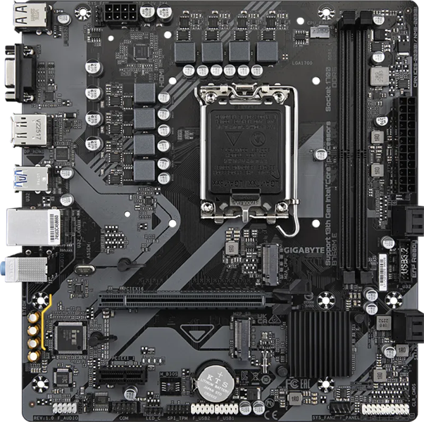Материнская плата GIGABYTE B760M E, LGA1700, B760, 2*DDR5, 4*SATA, 2*M.2, 4*USB 3.2, 2*USB 2.0, 1*PCIx16, 1*PCIx1, HDMI+DP, mATX