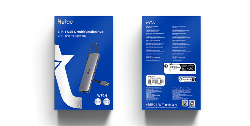 USB-концентратор Netac Hub WF14, Type-C to USB3.0*3+HDMI+mSD/SD 2.0 (repl. NT08WF14-30GR)