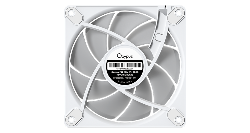Вентилятор для корпуса Ocypus Gamma F12 Elite WH ARGB REVERSE BLADE, 120x120x25mm, 4-PIN PWM, 600-1800 RPM, 26 DBA MAX, HYDRO BEARING
