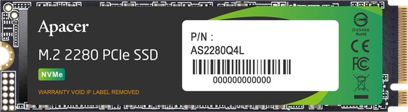 Твердотельный накопитель Apacer SSD AS2280Q4L 512Gb M.2 2280 PCIe Gen4x4, R3600/W3000 Mb/s, 3D NAND, MTBF 1.5M, NVMe 1.4, 300TBW, Retail, 3 years (AP512GAS2280Q4L-1)