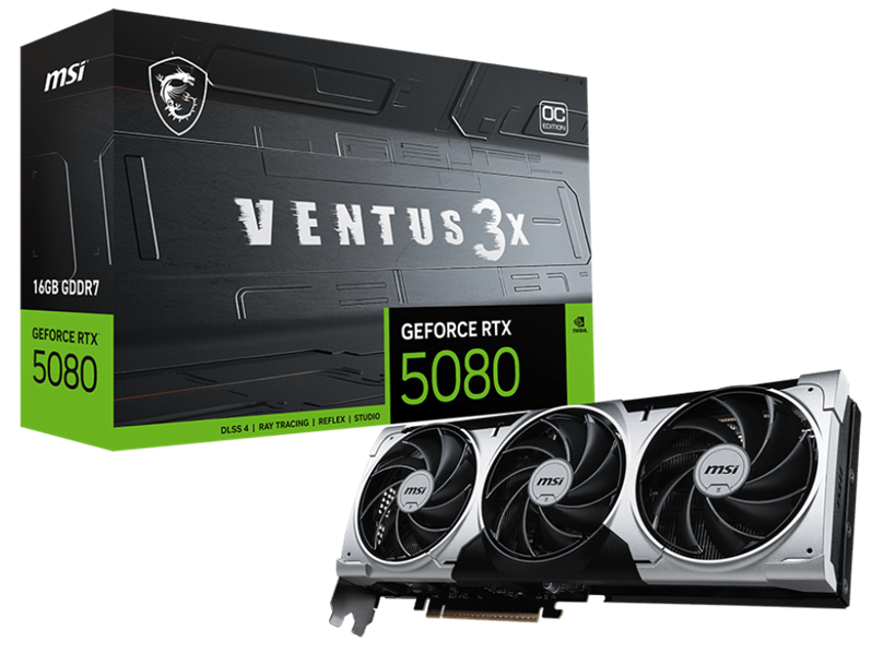 Видеокарта MSI RTX 5080 16G VENTUS 3X OC PLUS//RTX 5080, HDMI, DP*3, 16G, D7