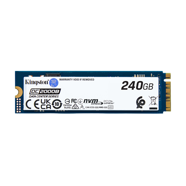 Kingston Enterprise SSD 240GB DC2000B M.2 2280 NVMe Gen4x4 R4500/W400MB/s 3D TLC MTBF 2М 260 000/18 000 IOPS 175,2TBW (Data Center) 3 years