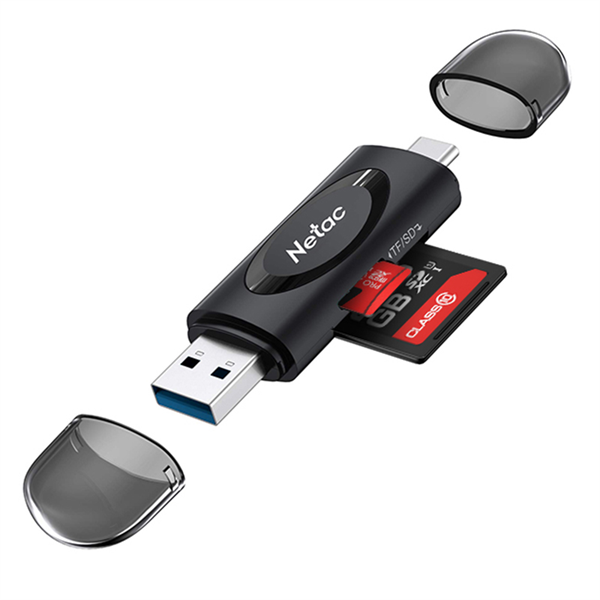Кардридер Netac card reader WK14, USB3.0+Type-C to mSD/SD, Black (repl. NT09WK14-30BK) (незначительное повреждение коробки)