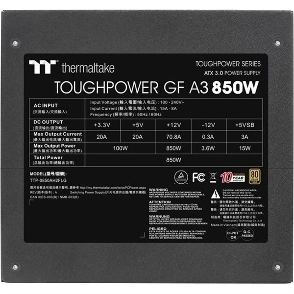 Блок питания Thermaltake Toughpower GF A3 Gen.5 850W / APFC / full CM / 80+ Gold