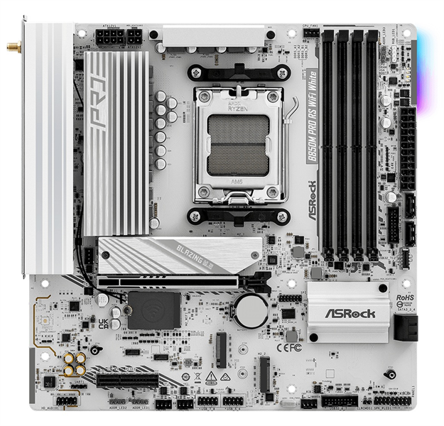 Материнская плата ASROCK B850M PRO RS WIFI WHITE, AM5, B850, 4*DDR5, 4*SATA, 3*M.2, 4*USB 2.0, 3*USB 3.2, Type-C, 2*PCIx16, 1*M.2 (Key E), HDMI+DP, mATX