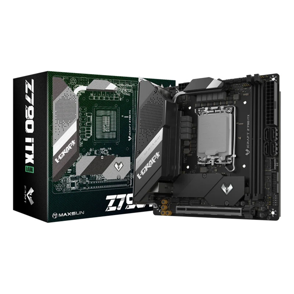 Материнская плата MAXSUN MS-iCraft Z790ITX WIFI, LGA1700, Z790, 2*DDR5, 4*SATA3, 2*M.2, 4*USB 3.2, 4*USB 2.0, Type-C, 1*PCIEx16, HDMI+DP, mITX