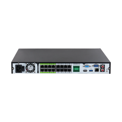 Видеорегистратор DAHUA 16-канальный IP-видеорегистратор c PoE, 4K, H.265+ и ИИ Входящий поток до 384Мбит/с; сжатие: H.265+, H.265, H.264+, H.264, MJPEG; разрешение записи до 32Мп; накопители: 2 SATA III до 20Тбайт; во