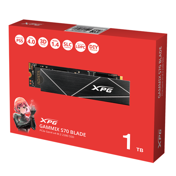 Твердотельный накопитель ADATA GAMMIX S70 BLADE M.2 2280 NVMe PCIe 4.0 x4 1TB 7400/5500 COLOR BOX SEPARATED