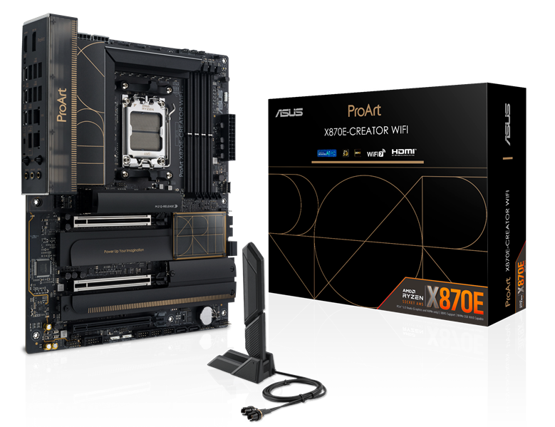 Материнская плата ASUS PROART X870E-CREATOR WIFI, AM5, X870, 4*DDR5, 4*SATA, 4*M.2, 7*USB 3.2, 1*USB 2.0, 2*USB4, Type-C, 3*PCIx16, HDMI, ATX; 90MB1IG0-M0EAY0