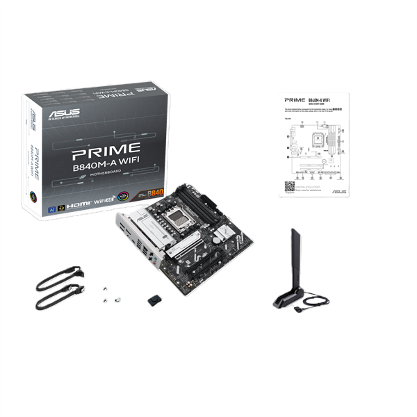 Материнская плата ASUS PRIME B840M-A WIFI, AM5, B840, 4*DDR5, 4*SATA, 3*M.2, 2*USB 3.2, 4*USB 2.0, Type-C, 4*PCIx16, 2* DP+HDMI, mATX; 90MB1J20-M0EAY0
