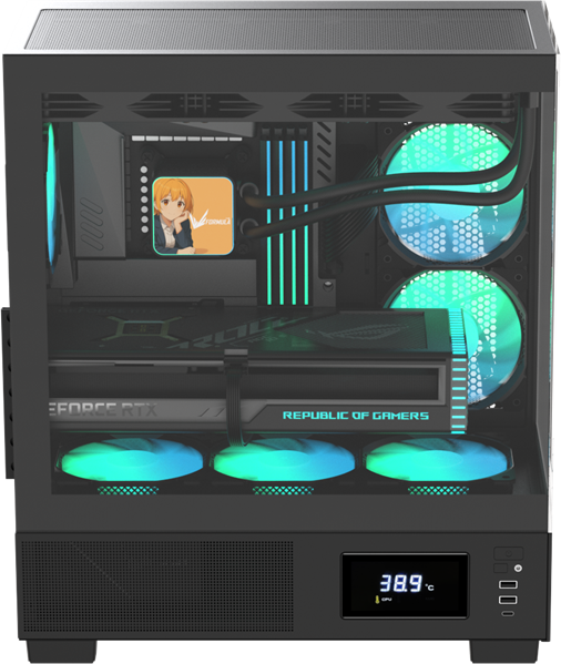 Корпус Formula V Line Crystal E1 Black, ATX, TYPE-C*1, USB3.0*2, Switch Display Panel
