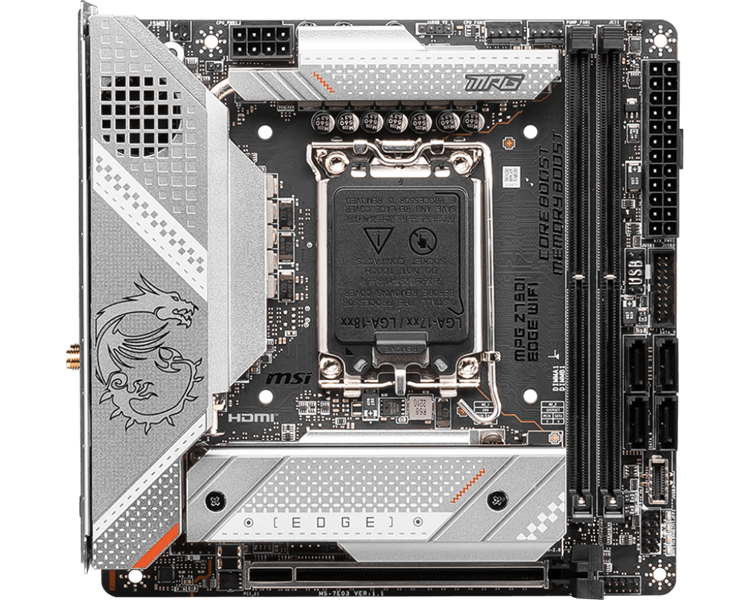 Материнская плата MSI MPG Z790I EDGE WIFI LGA1700,2DDR5,1PCI-Ex16,3M.2,4SATA3,2USB3.2Gen2x2, 2USB3.2