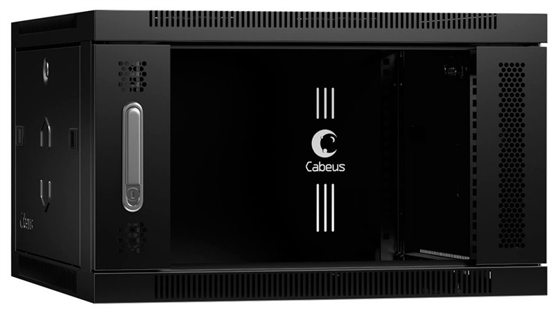 Шкаф Cabeus SH-05F-6U60/45-BK Шкаф телекоммуникационный настенный 19" 6U 600x450x368mm (ШхГхВ) дверь стекло, цвет черный (RAL 9004)