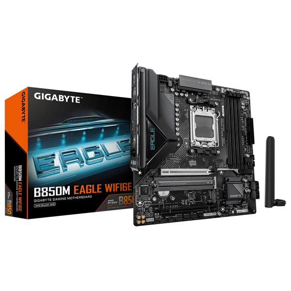 Материнская плата GIGABYTE B850M EAGLE WF6E, AM5, B850, 4*DDR5, 4*SATA, 2*M.2, 3*USB 3.2, 4*USB 2.0, Type-C, 2*PCIx16, 2*DP+HDMI, mATX