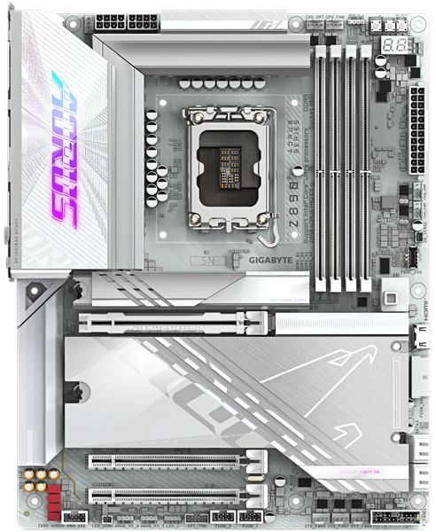 Материнская плата GIGABYTE Z890 AORUS PRO ICE, LGA1851, Z890, 4*DDR5, 4*SATA, 5*M.2, 4*USB 3.2, 4*USB 2.0, 2*Type-C, 3*PCIx16, 3*PCIx1, ATX