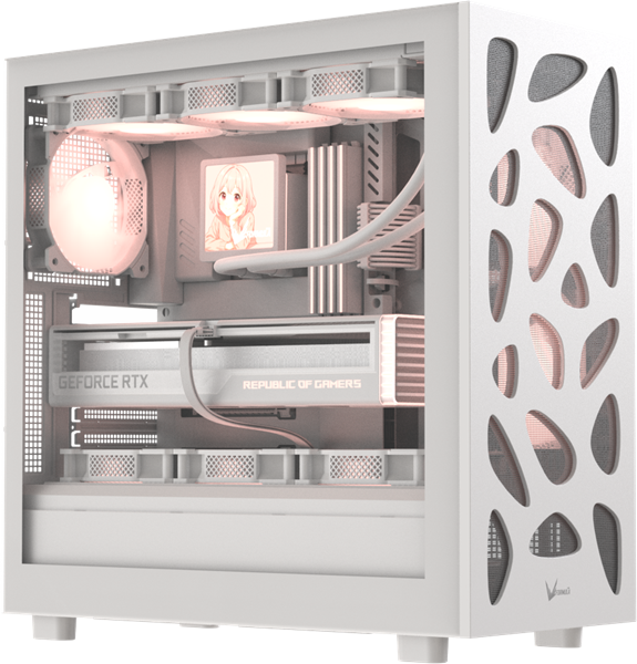 корпус Formula V Line Mana Stone White AR, ATX, TYPE-C*1, USB2.0*1, USB3.0*1, FRONT 3x120mm ARGB, REAR 1x120mm ARGB