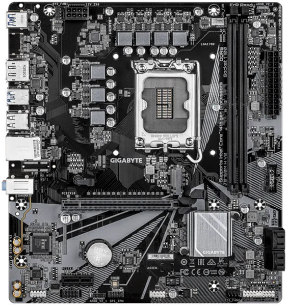 Материнская плата GIGABYTE B760M H V2, LGA1700, B760, 2*DDR5, 4*SATA, 2*M.2, 4*USB 3.2, 2*USB 2.0, 1*PCIx16, 2*PCIx1, D-Sub+HDMI, mATX