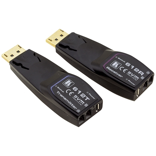 Kramer 612R/T Передатчик и приемник сигнала DisplayPort 1.2 по волоконно-оптическому кабелю; кабель 2LC, многомодовый ОМ3, до 200 м, поддержка 4К60 4:4:4
