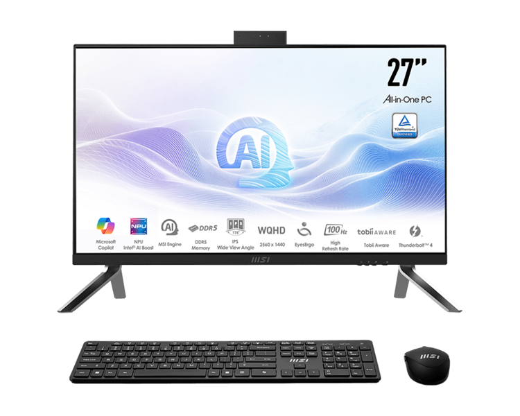 Моноблок MSI Modern AM273Q AI AiO 27" WQHD (2560x1440)IPS AG Non-touch, Core Ultra 5 125H (1.2GHz), 16Gb DDR5(2*8GB), 512GB SSD M.2, Intel UHD, WiFi, BT, camera, WirelessKB&mouse Eng/Rus, No OS,1y,Black