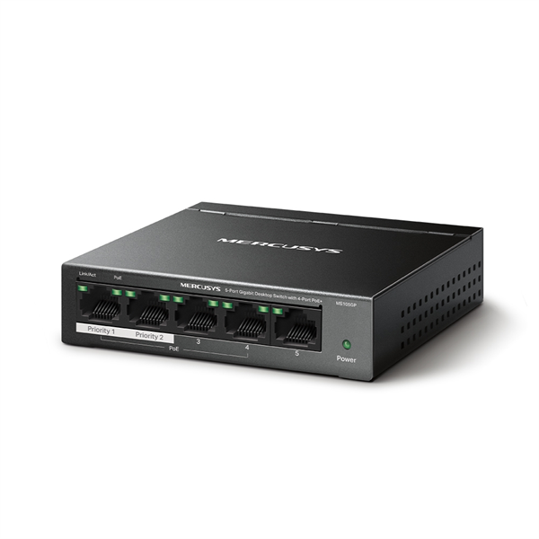 коммутатор Mercusys MS105GP, 5-Port Gigabit Desktop Switch with 4-Port PoE+