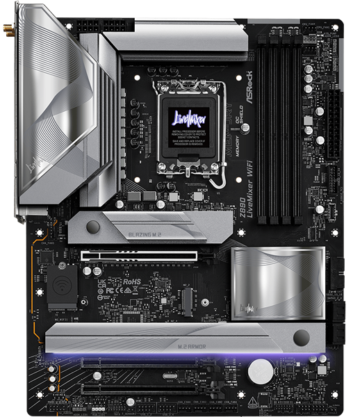 Материнская плата ASROCK Z890 LIVEMIXER WIFI, LGA1851, Z890, 4*DDR5, 4*SATA, 4*M.2, 6*USB 3.2, 2*USB 2.0, 2*Type-C, 2*PCIx16, 1*PCIx4, 1*M.2 (Key E), HDMI, ATX