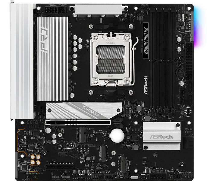 Материнская плата ASROCK B850M PRO RS, AM5, B850, 4*DDR5, 4*SATA, 3*M.2, 4*USB 2.0, 3*USB 3.2, Type-C, 2*PCIx16, 1*M.2 (Key E), HDMI+DP, mATX