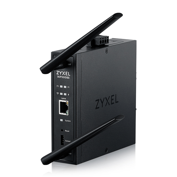 точка доступа Промышленная точка доступа Zyxel NebulaFlex IAP500BE, Wi-Fi 7 (BE5100), MU-MIMO 2x2+2x2, внешние антенны (в комплекте), 1xLAN 2.5GE, питание PoE или 2xDC, крепление на DIN-рейку