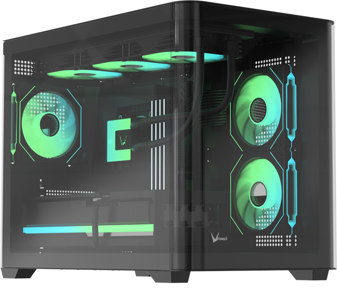 корпус Formula V Line Crystal U2M Floe Black, MATX, TYPE-C*1, USB3.0*1, Curved Glass, SIDE 2x FLOE ARGB, REAR 1x FLOE ARGB