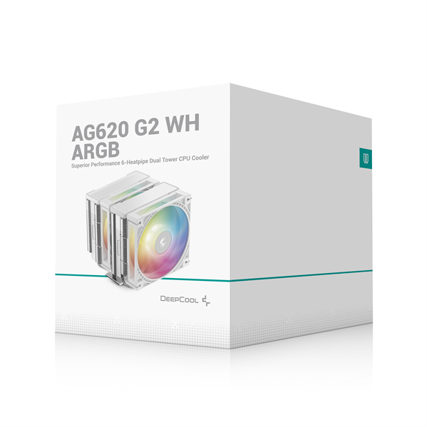 Кулер для процессора DEEPCOOL AG620 G2 WH ARGB LGA1954/1851/1700/AM5/AM4 (9шт/кор, TDP 270W, PWM, DUAL ARGB Fan 120mm, 6 тепл. трубок, белый) RET (R-AG620-WHAMMG2-G)
