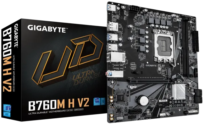 Материнская плата GIGABYTE B760M H V2, LGA1700, B760, 2*DDR5, 4*SATA, 2*M.2, 4*USB 3.2, 2*USB 2.0, 1*PCIx16, 2*PCIx1, D-Sub+HDMI, mATX