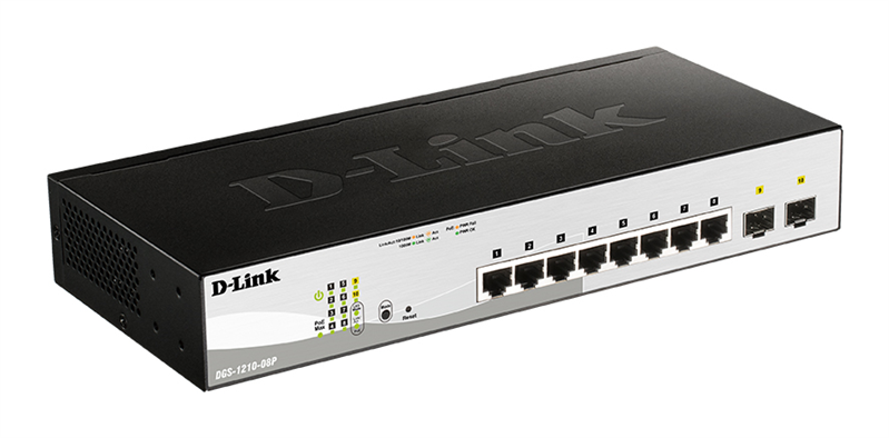 Коммутатор D-Link Управляемый L2 PoE-коммутатор, 8x1000Base-T PoE, 2х1000Base-X SFP, PoE-бюджет 65 Вт, упрощенный интерфейс CLI, Web-интерфейс, SNMP