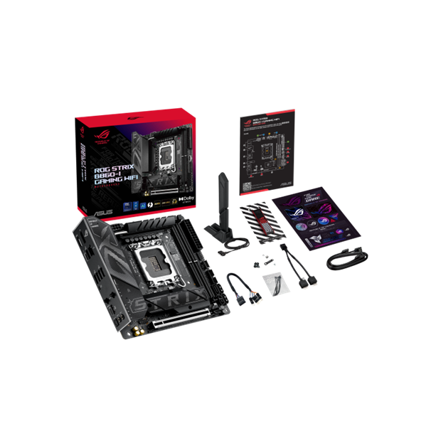 Материнская плата ASUS ROG STRIX B860-I GAMING WIFI, LGA1851, B860, 2*DDR5, 4*SATA, 2*M.2, 6*USB 3.2, Type-C, 1*PCIx16, DP+HDMI, mITX; 90MB1JB0-M0EAY0