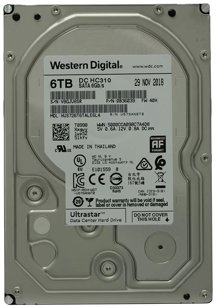Жесткий диск Western Digital Ultrastar DC HС310 HDD 3.5" SATA 4TB, 7200 rpm, 256MB buffer, 512e, 0B36040, 1 year
