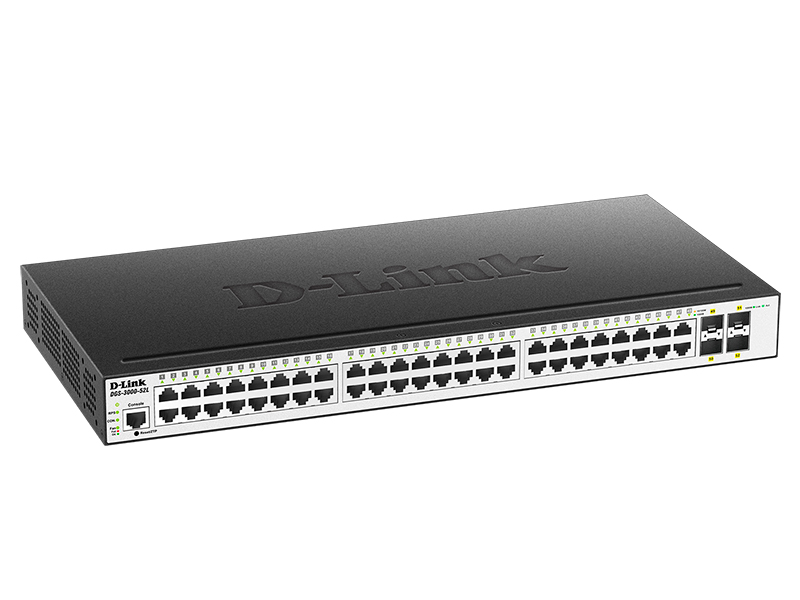 Коммутатор D-Link Управляемый L2 коммутатор, 48x1000Base-T, 4x1000Base-X SFP, защита от статического электричества до 6 кВ, CLI, консольный порт RJ-45, RPS, поддержка Dying Gasp
