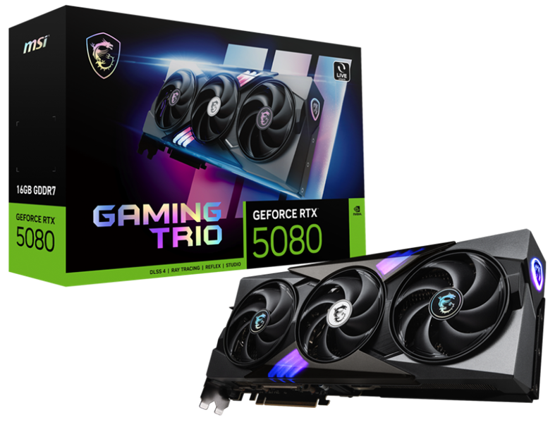 Видеокарта MSI RTX 5080 16G GAMING TRIO//RTX 5080, HDMI, DP*3, 16G, D7